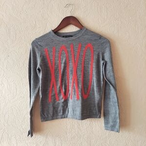 Banana Republic XOXO sweater grey red merino wool blend valentines Sz XS Petite